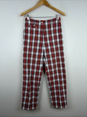 Vintage Seersucker Pants Womens 6 White Red Plaid Cotton Tommy Hilfiger 90s 80s
